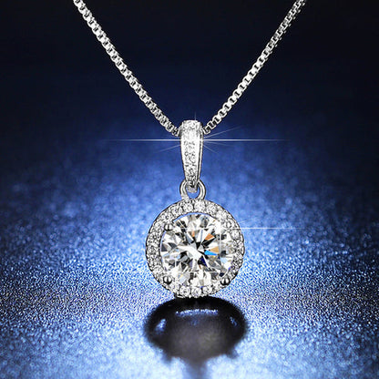 Anti-Tarnish Stainless Steel Silver-Plated Crystal Studded Circular Solitaire Pendant - Wholesale