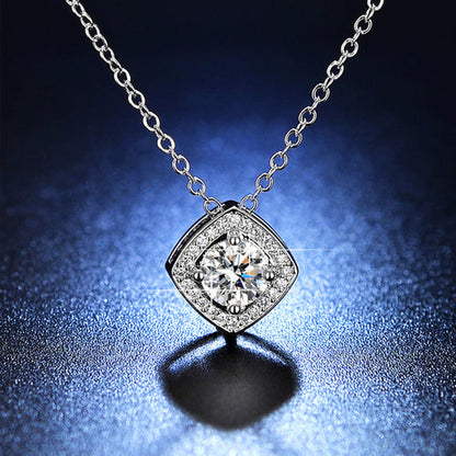 Anti-Tarnish Stainless Steel Silver-Plated Square Crystal Solitaire Pendant - Wholesale