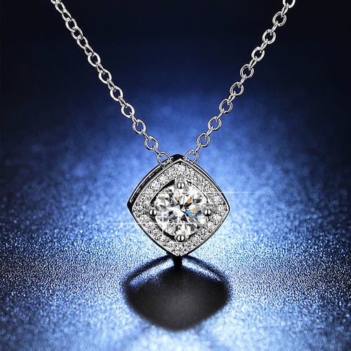 Anti-Tarnish Stainless Steel Silver-Plated Square Crystal Solitaire Pendant - Wholesale