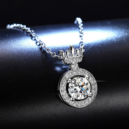 Anti-Tarnish Stainless Steel Silver-Plated Crown Inspired Crystal Solitaire Pendant - Wholesale