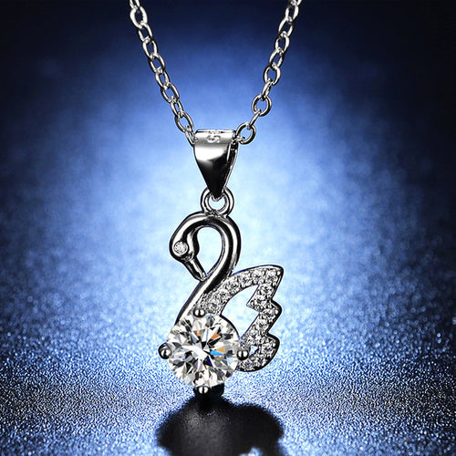 Anti-Tarnish Stainless Steel Silver-Plated Swan Inspired Crystal Pendant - Wholesale