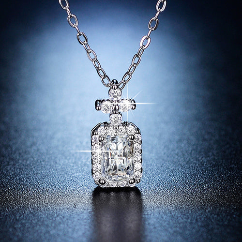 Anti-Tarnish Stainless Steel Silver-Plated Geometrical Crystal Solitaire Pendant - Wholesale