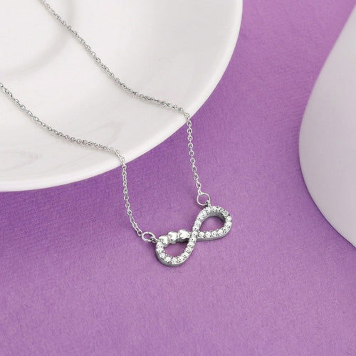 Anti-Tarnish Stainless Steel Silver Plated Infinity Shape AD Studded Pendant - Wholesale