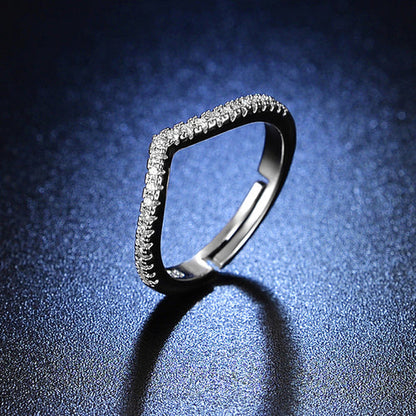Anti-Tarnish Silver Plated V-Shape American Diamond Studded Ring - Wholesale