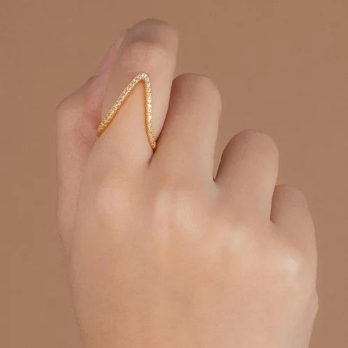 Anti-Tarnish Gold-Plated V-Shaped CZ Studded Adjustable Ring - Wholesale