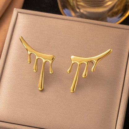 Anti-Tarnish Gold Plated Stainless Steel Irregular Stud Earrings - Wholesale