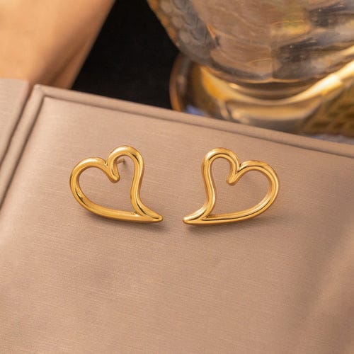 Anti-Tarnish Gold Plated Stainless Steel Heart Themed Stud Earrings - Wholesale