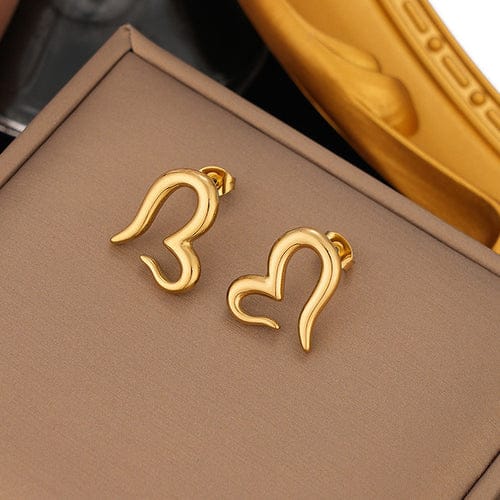 Anti-Tarnish Gold Plated Stainless Steel Heart Themed Stud Earrings - Wholesale