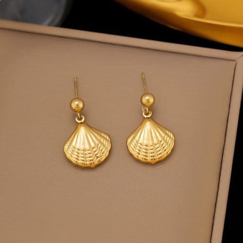 Anti-Tarnish Gold Plated Stainless Steel Shell Themed Drop Earrings - Wholesale