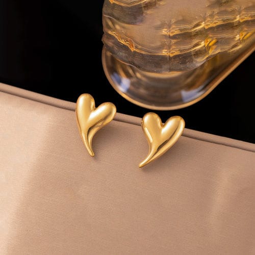 Anti-Tarnish Gold Plated Stainless Steel Heart Themed Stud Earrings - Wholesale