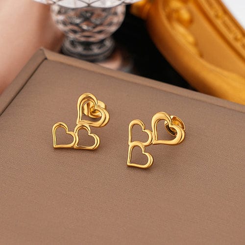 Anti-Tarnish Gold Plated Stainless Steel Heart Themed Stud Earrings - Wholesale