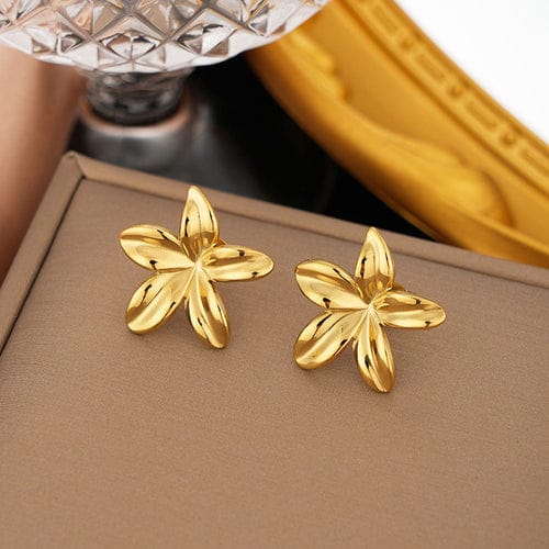 Anti-Tarnish Gold Plated Stainless Steel Floral Themed Stud Earrings - Wholesale