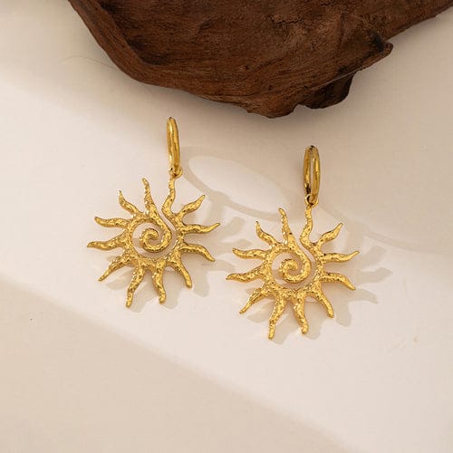 Anti-Tarnish Gold Plated Stainless Steel Sun Shaped Stud Earrings - Wholesale