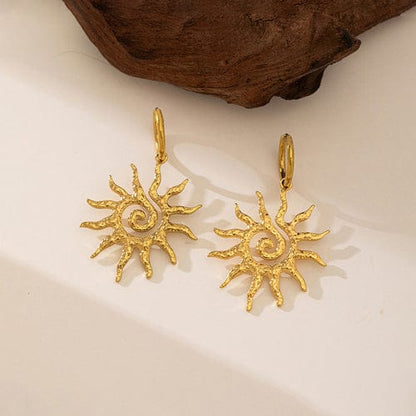 Anti-Tarnish Gold Plated Stainless Steel Sun Shaped Stud Earrings - Wholesale