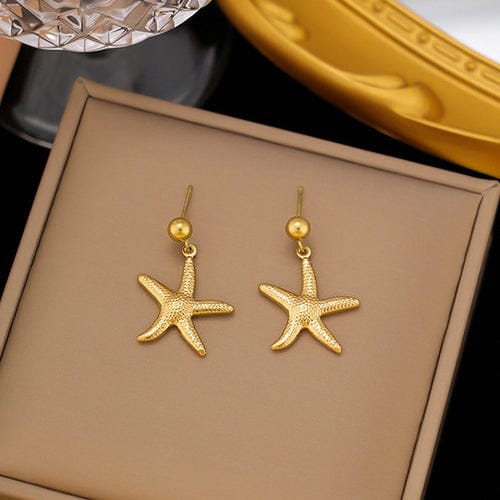 Anti-Tarnish Gold Plated Stainless Steel Star Themed Drop Earrings - Wholesale