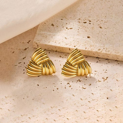 Anti-Tarnish Gold-Plated Stainless Steel Triangular Stud Earrings - Wholesale