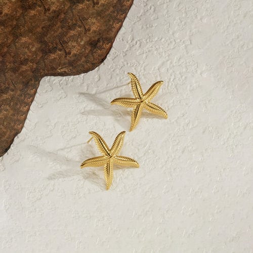 Anti-Tarnish Gold-Plated Stainless Steel Star Shaped Stud Earrings - Wholesale