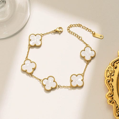 Anti-Tarnish Stainless Steel Gold Plated White Clover Bracelet - Wholesale