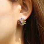 Multicolor floral stud earrings with silver plating and anti-tarnish coating – bulk jewelry supplier India