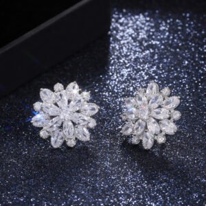 Wholesale silver floral stud earrings with American diamonds