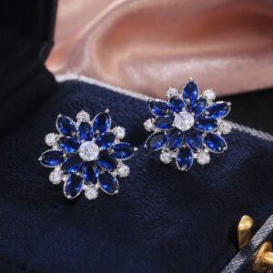 Wholesale navy floral stud earrings with American diamonds
