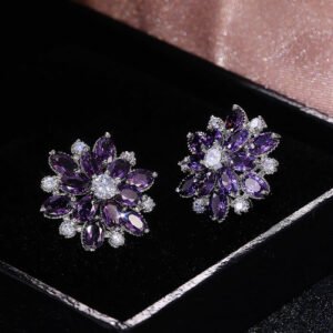 Wholesale anti-tarnish purple floral stud earrings - Pawan Ratna B2B collection